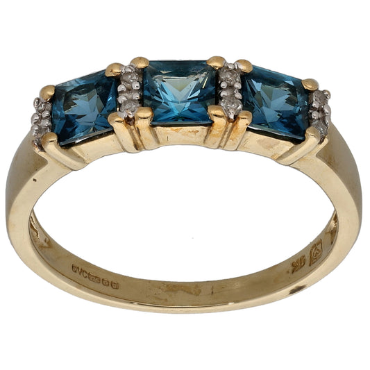 9ct Gold Topaz & 0.08ct Diamond Half Eternity Ring Size N