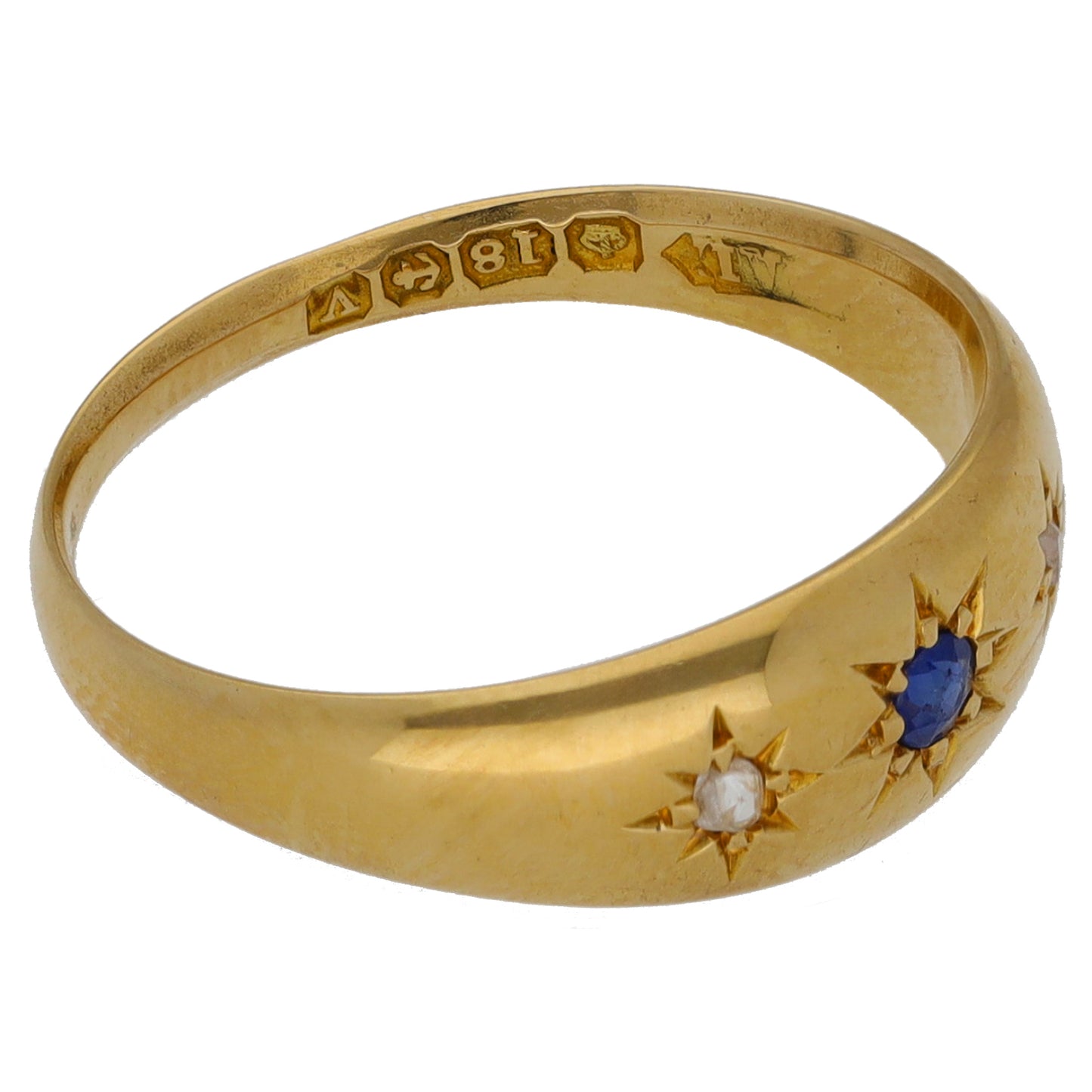 18ct Gold 0.02ct Diamond & Sapphire Trilogy Ring Size M