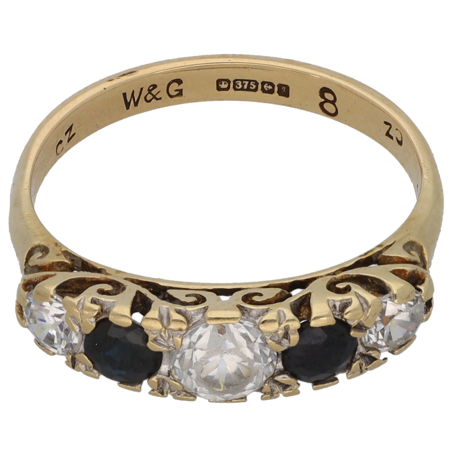 9ct Gold Sapphire & Cubic Zirconia Dress/Cocktail Ring Size L