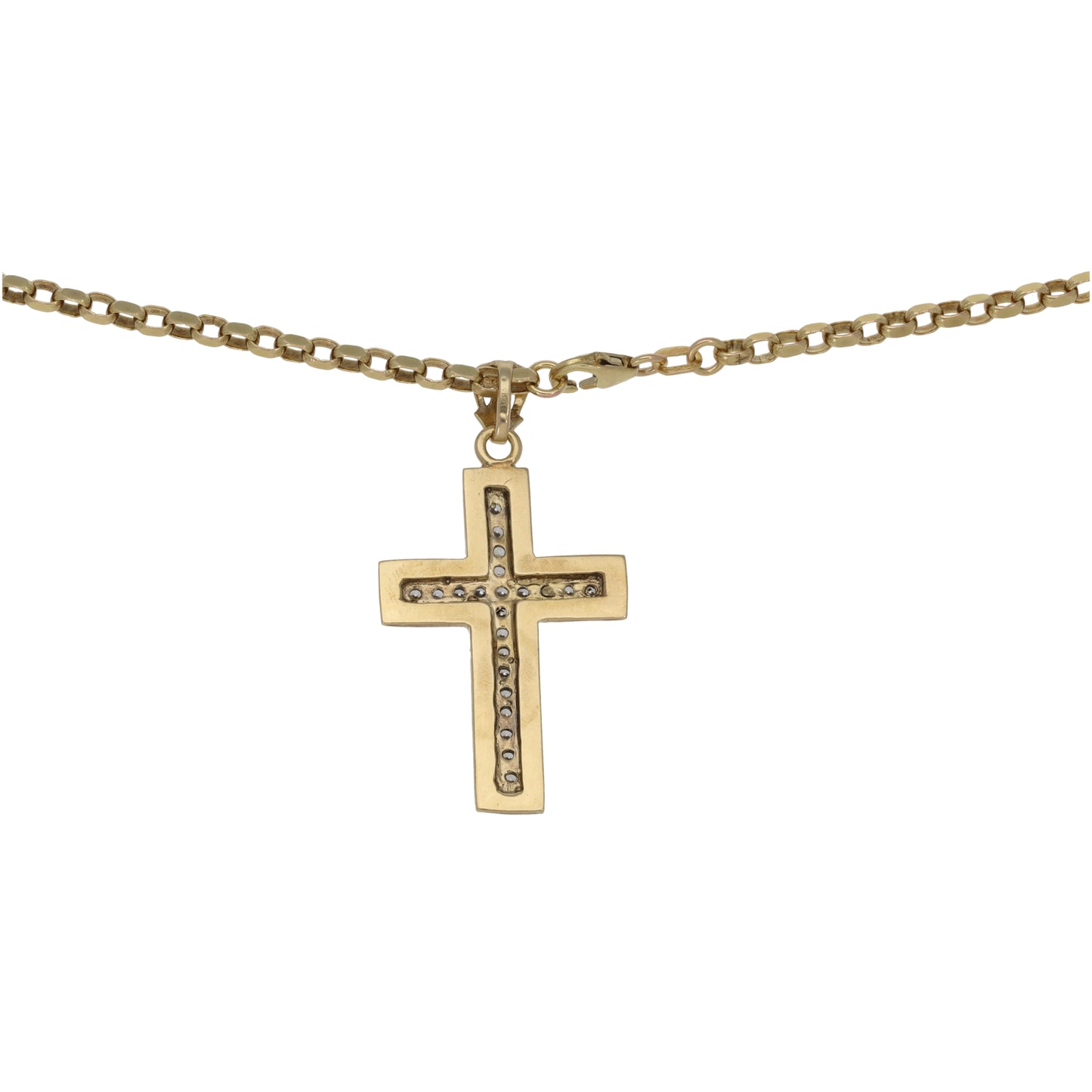 9ct Bicolour Gold Cubic Zirconia Cross Pendant With Chain