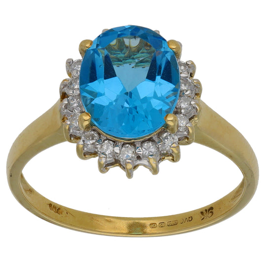 9ct Gold 0.18ct Diamond & Topaz Dress/Cocktail Ring Size R