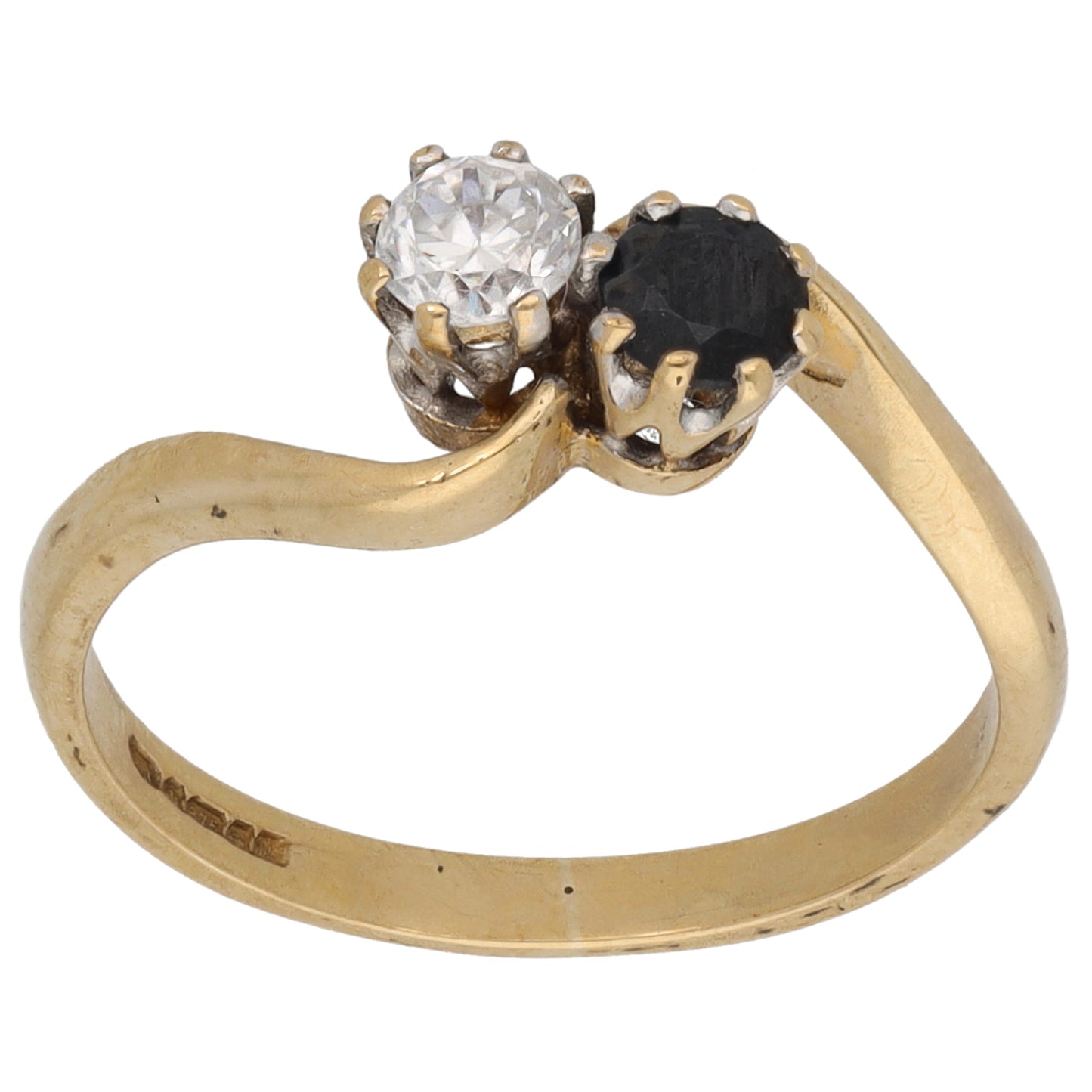 9ct Gold Sapphire & Cubic Zirconia Two Stone Ring Size N