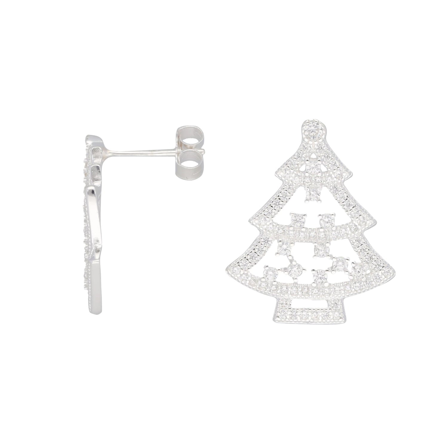 New Sterling Silver Cubic Zirconia Christmas Tree Earrings
