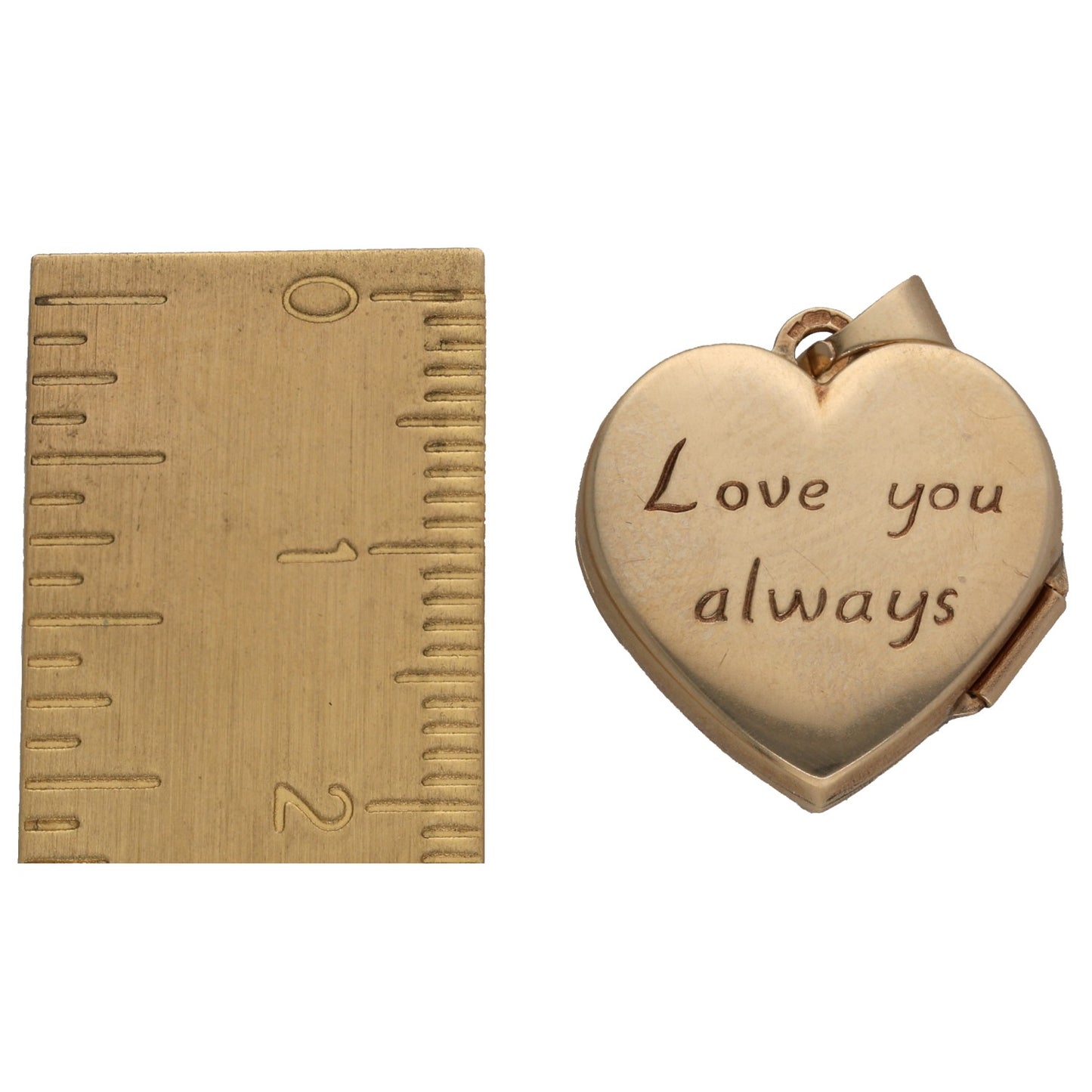9ct gold heart locket pendant back engraved "Love you always"
