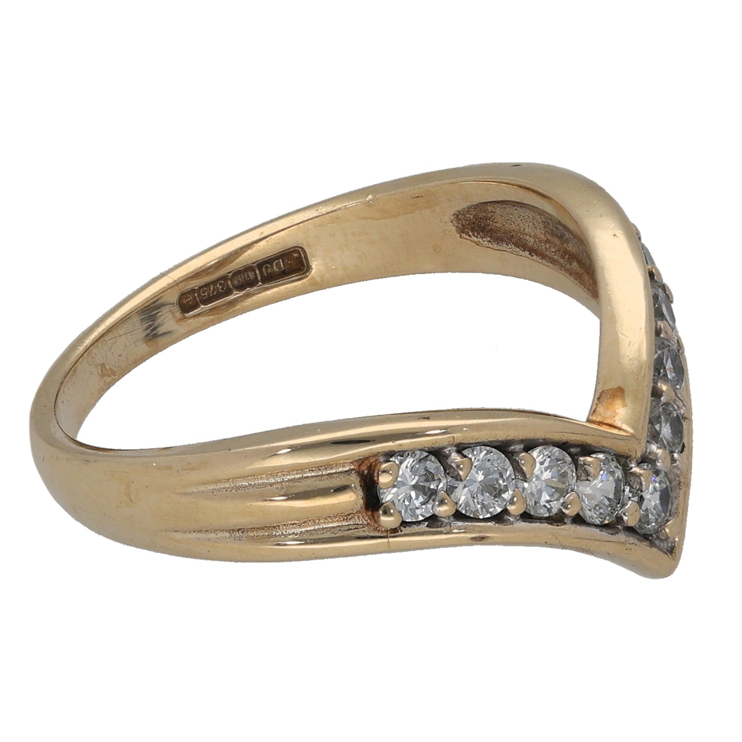 9ct Gold Cubic Zirconia Wishbone Ring Size O