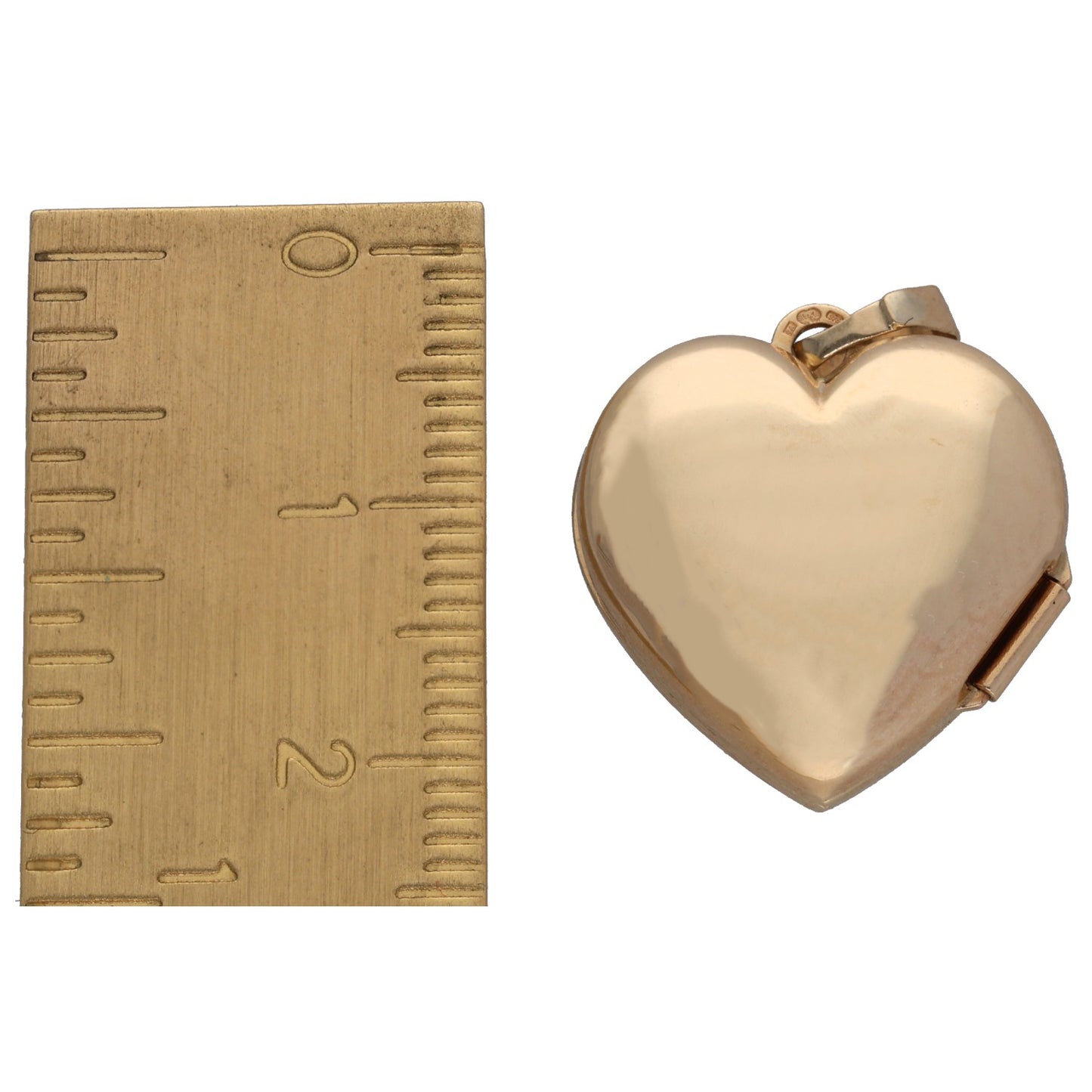 Gold-tone heart locket pendant, side view
