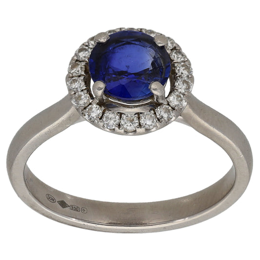 Platinum Sapphire & 0.20ct Diamond Dress/Cocktail Ring Size K