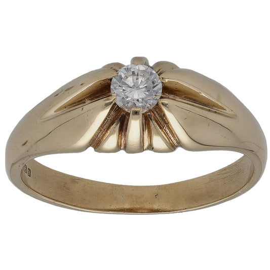 9ct gold CZ single-stone ring with round clear stone and prong setting