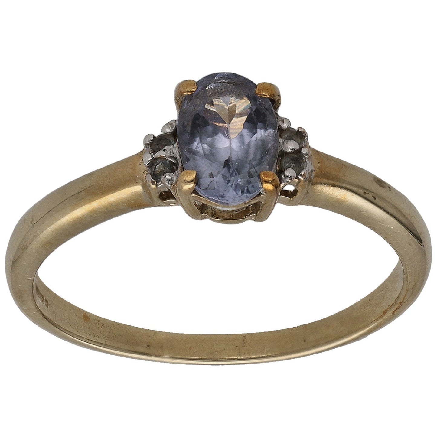 9ct Gold Tanzanite & Imitation Single Stone Ring With Accents Size N