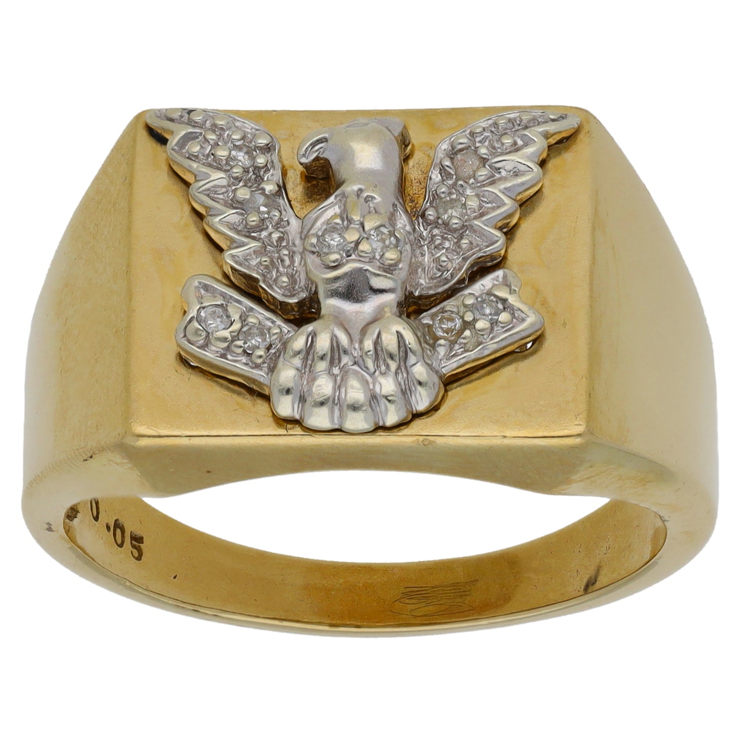 9ct Gold 0.05ct Diamond Crest/Emblem Signet Ring Size U