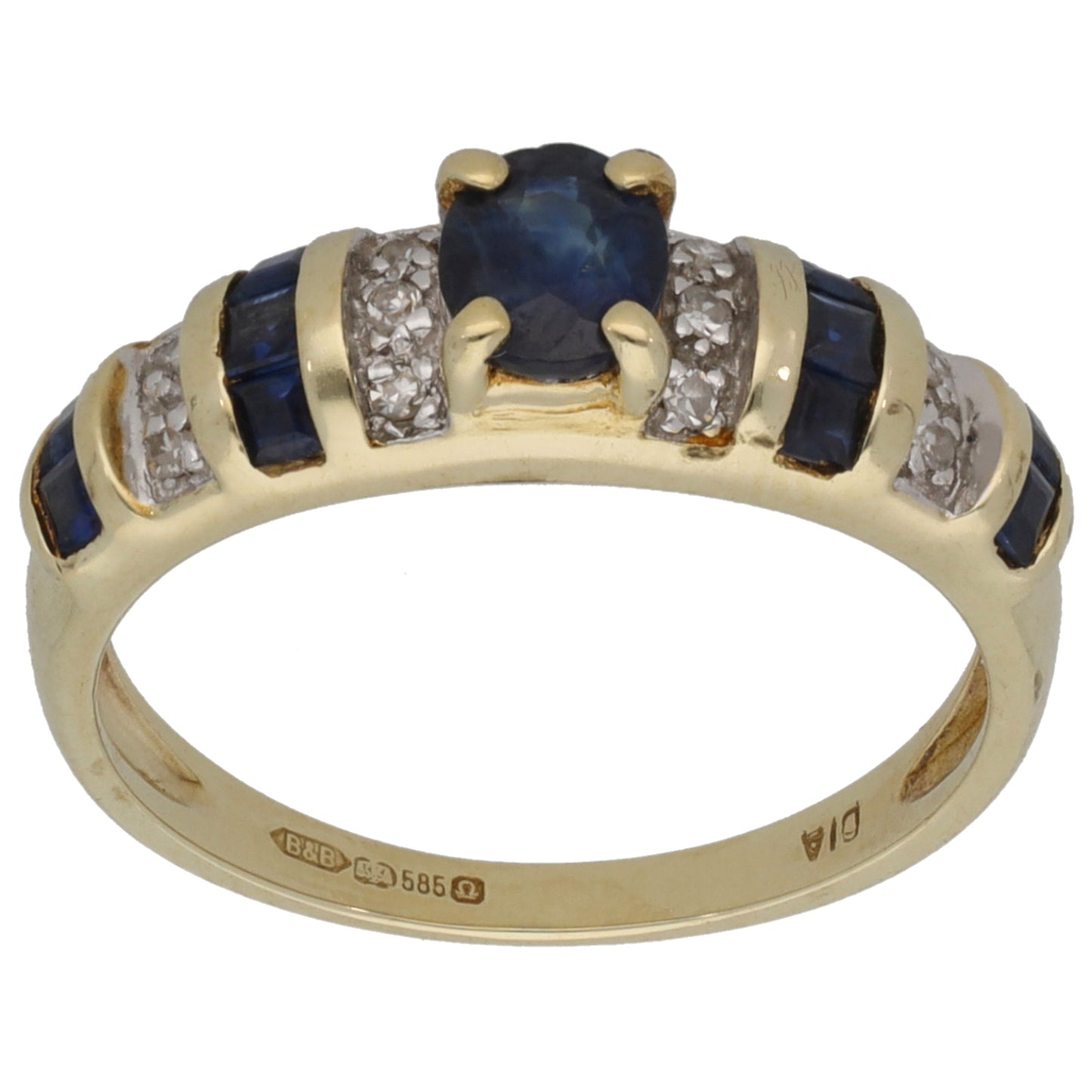 14ct Gold 0.05ct Diamond & Sapphire Half Eternity Ring Size K