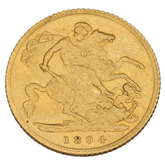 22ct Gold Queen Victoria Half Sovereign Coin 1894
