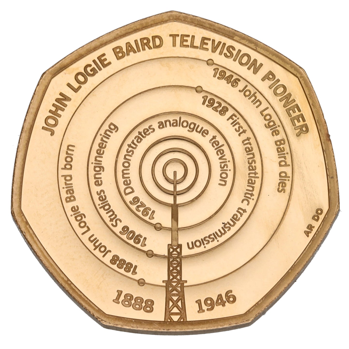 22ct Gold John Logie Baird Television Pioneer 50 Pence Coin 2021
