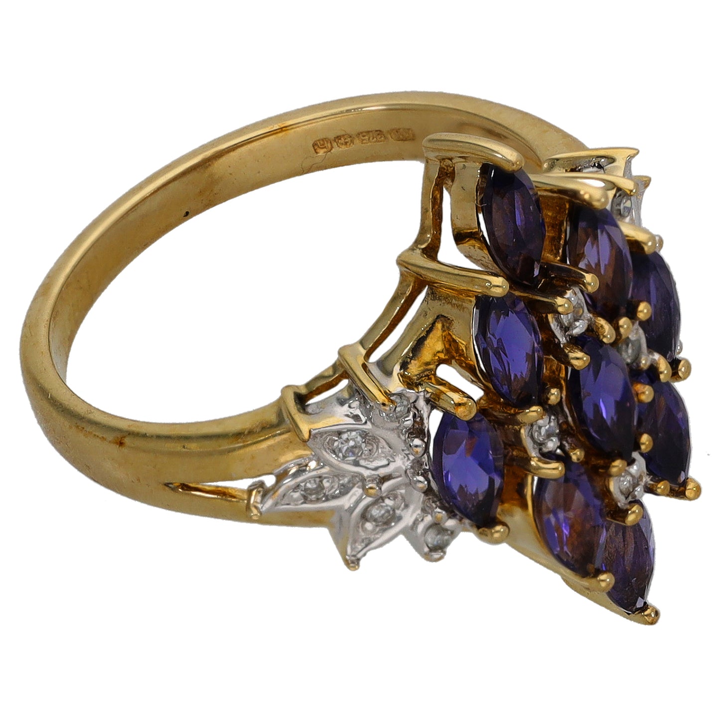 9ct Gold Iolite & 0.07ct Diamond Dress/Cocktail Ring Size N