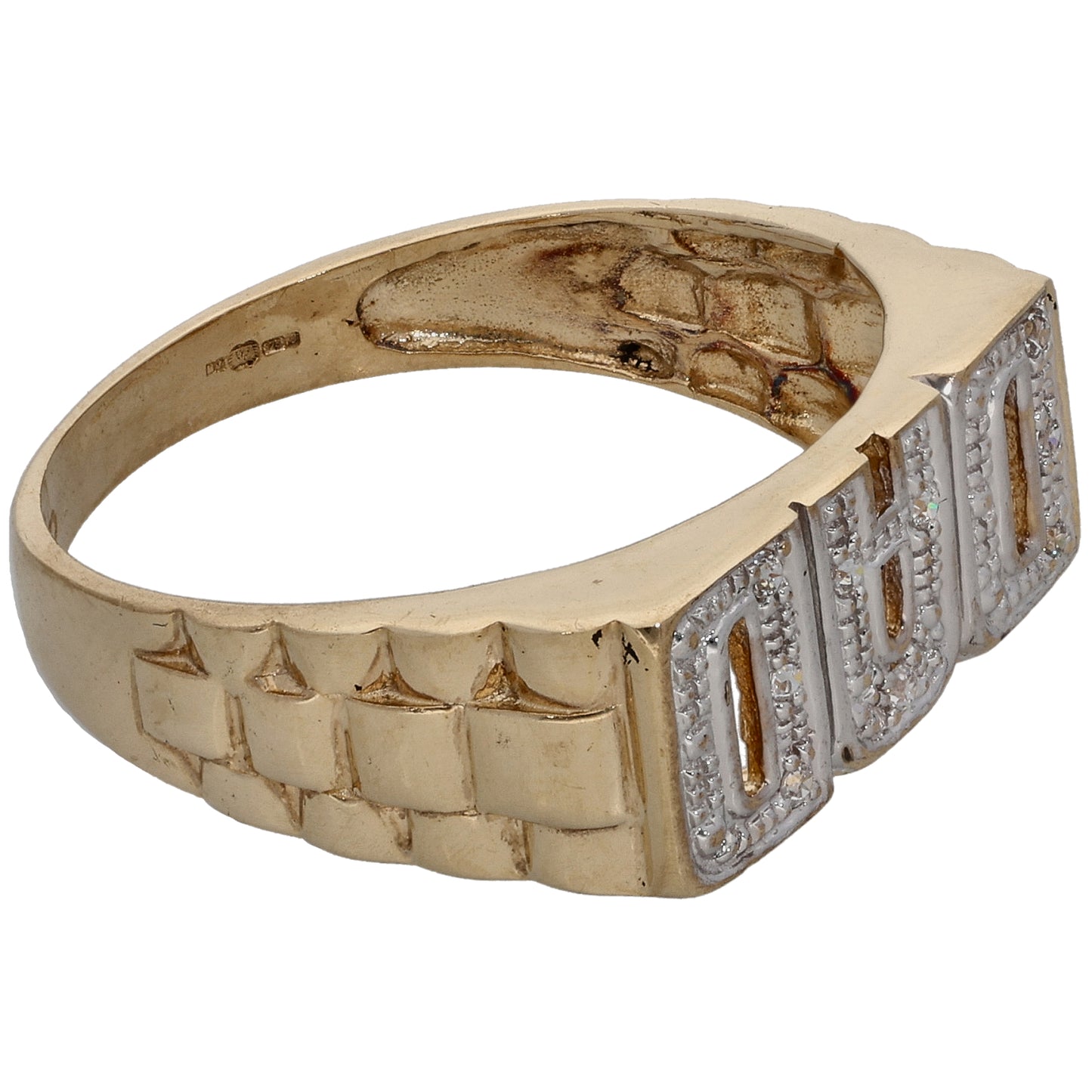 9ct Gold Cubic Zirconia Dad Ring Size R