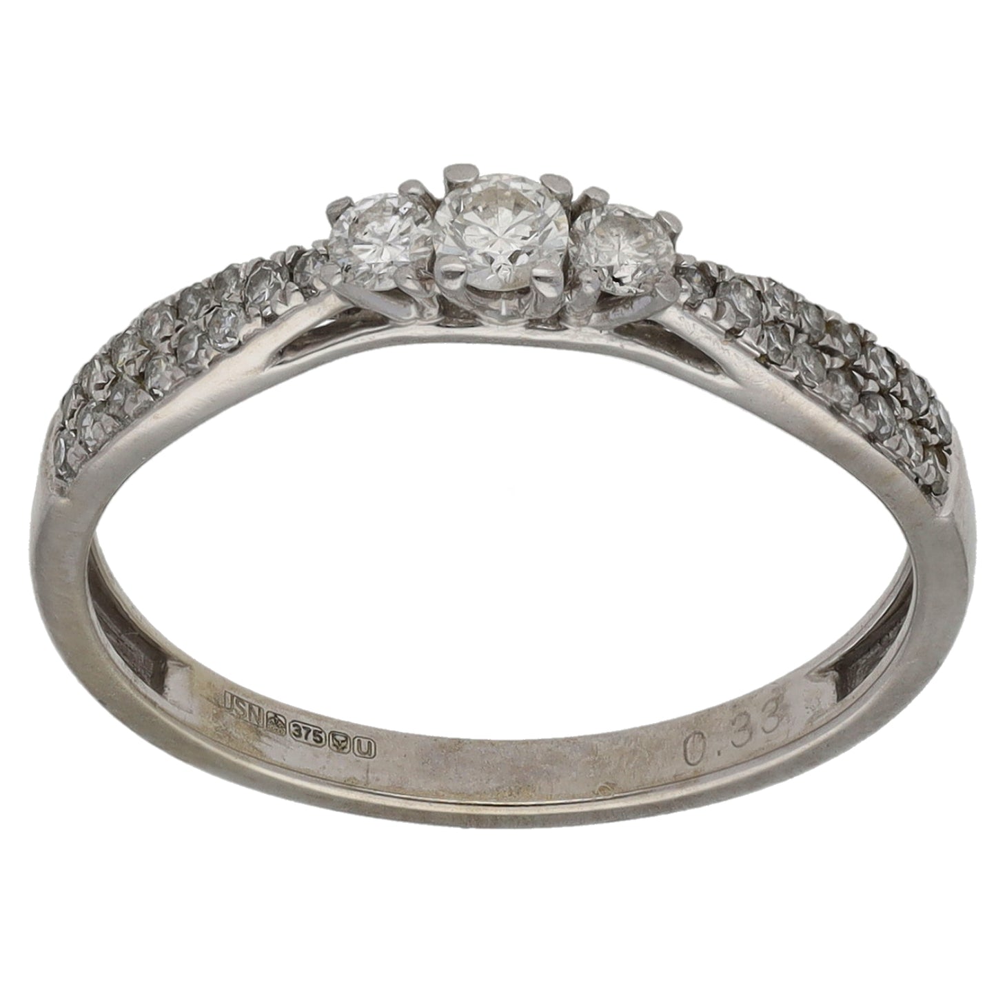 9ct White Gold 0.33ct Diamond Trilogy Ring Size N