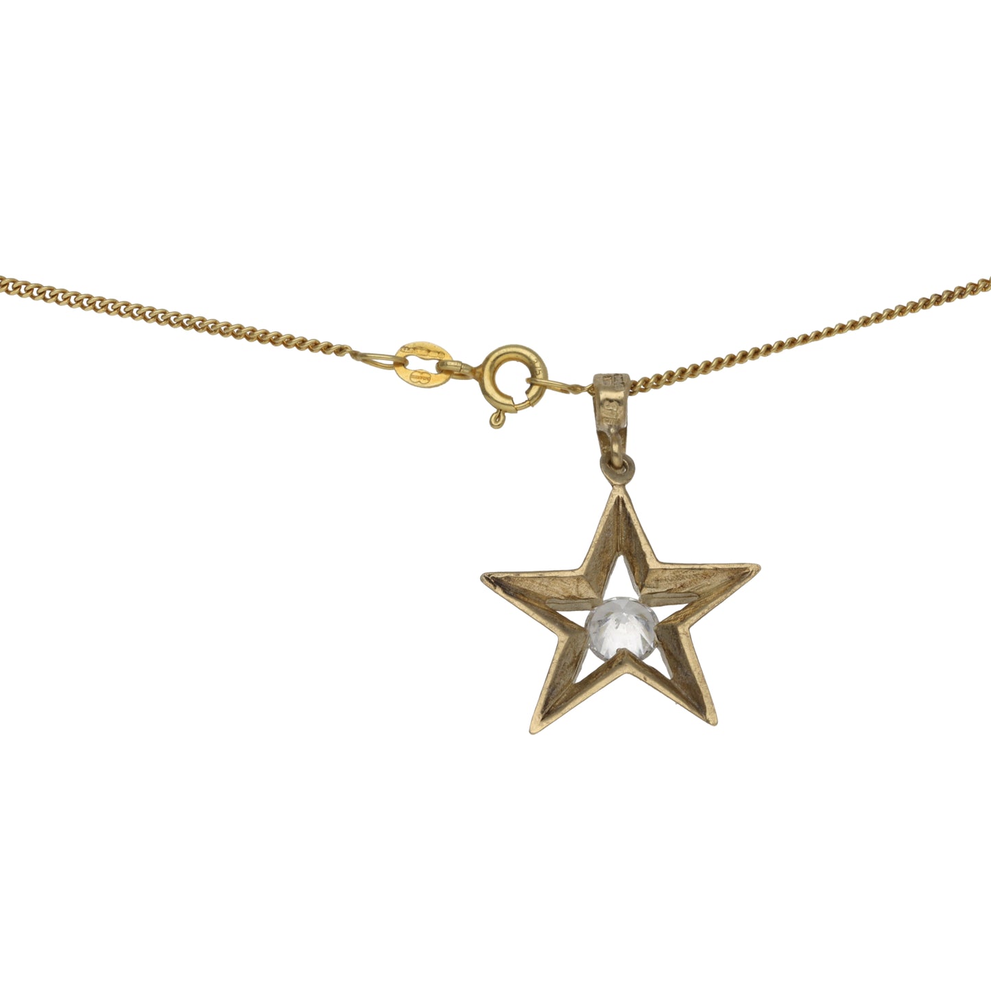 9ct Gold Cubic Zirconia Star Pendant With Chain