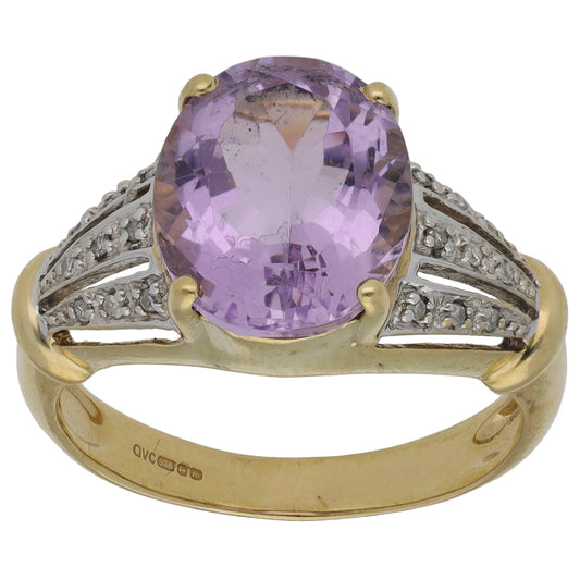 9ct Bicolour Gold Amethyst & 0.09ct Diamond Dress/Cocktail Ring Size Q