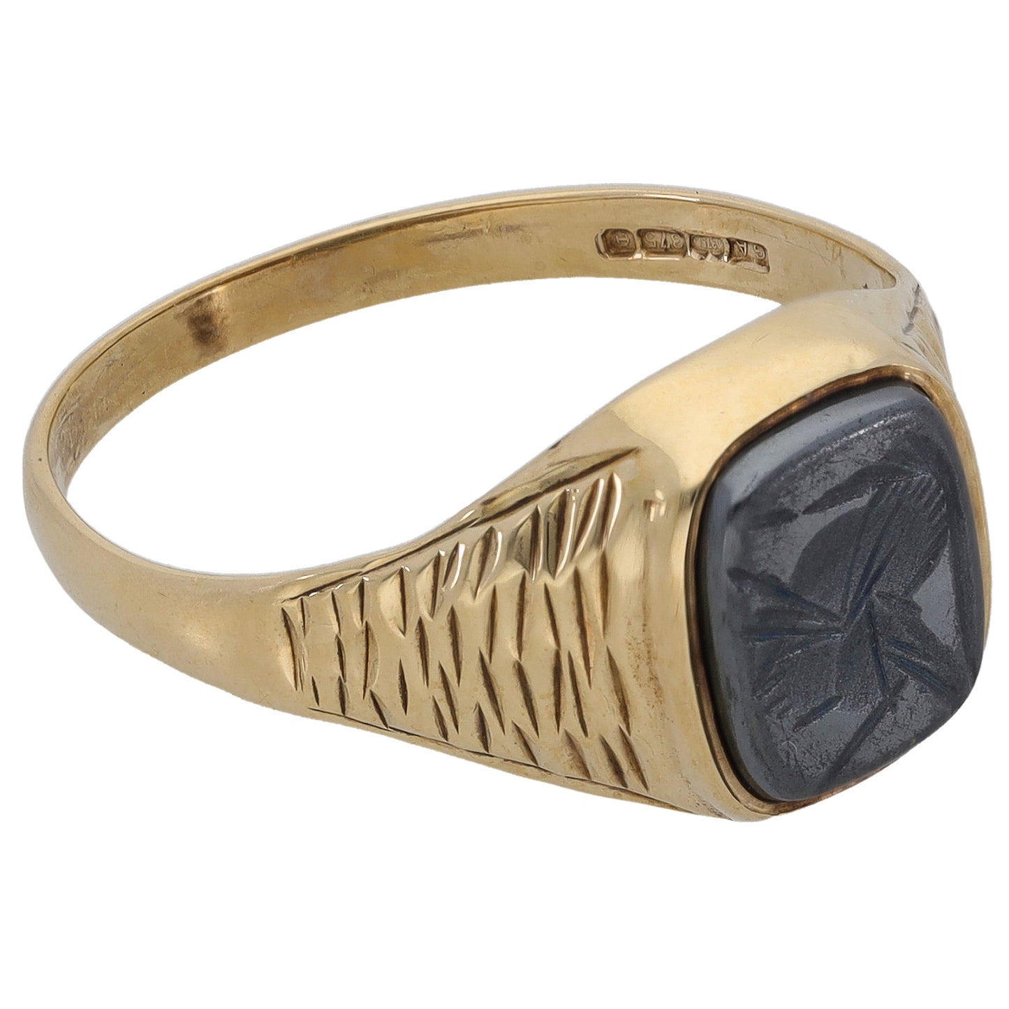 9ct Gold Hematite Crest/Emblem Signet Ring Size S