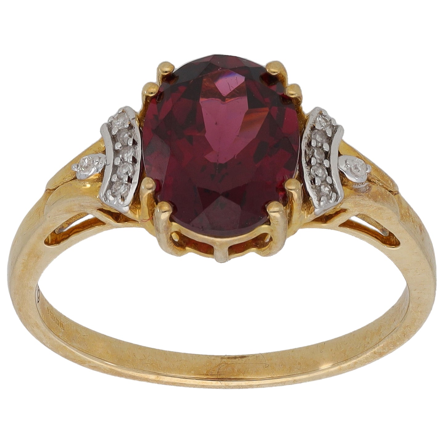 9ct Gold Garnet & 0.06ct Diamond Dress/Cocktail Ring Size N