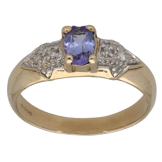 9ct Gold Tanzanite & 0.04ct Diamond Dress/Cocktail Ring Size N
