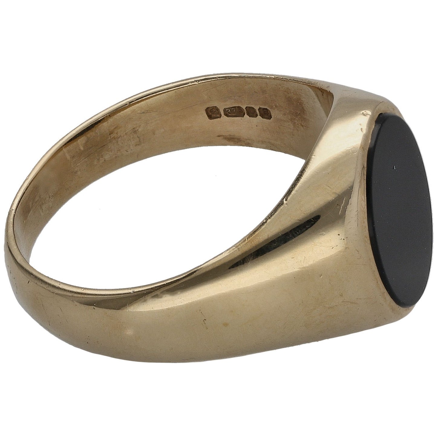 9ct Gold Onyx Plain Signet Single Stone Ring Size O