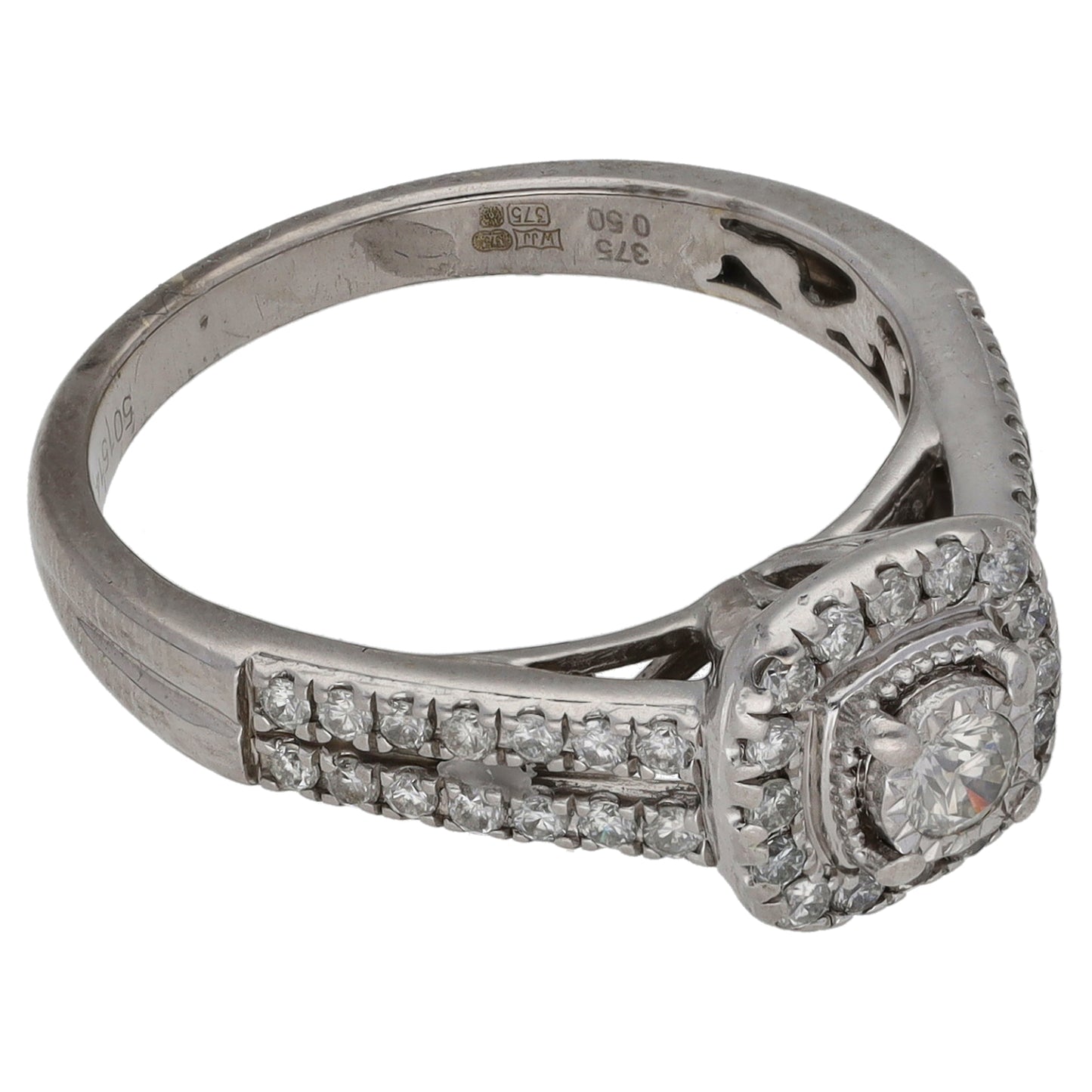 9ct White Gold 0.50ct Diamond Halo Ring Size N