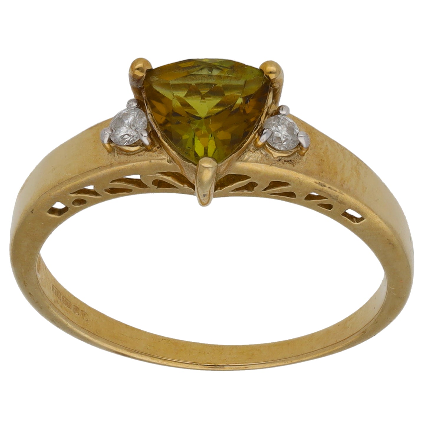 9ct Gold Sphene & 0.06ct Diamond Dress/Cocktail Ring Size N