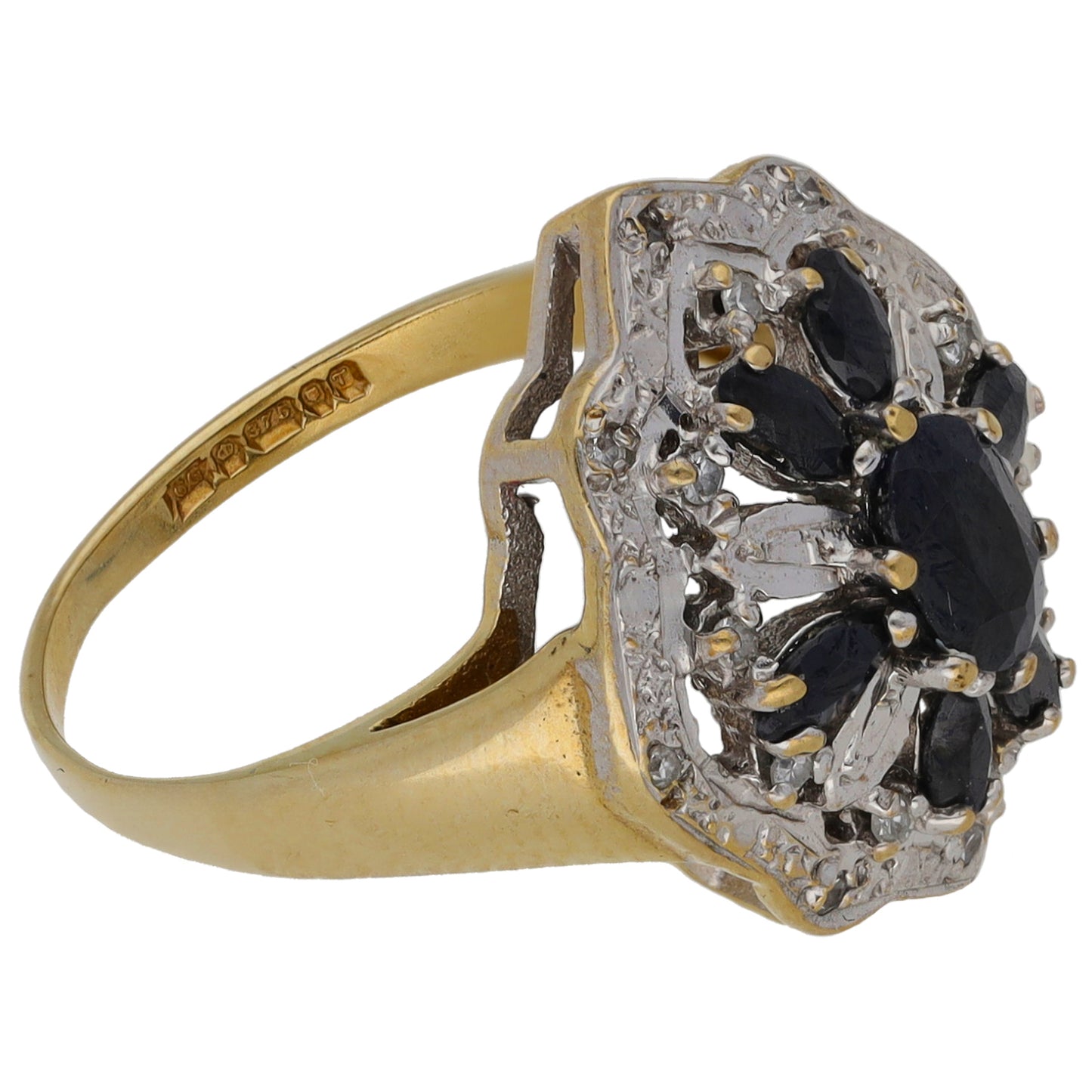 9ct Gold Sapphire & 0.09ct Diamond Dress/Cocktail Ring Size L