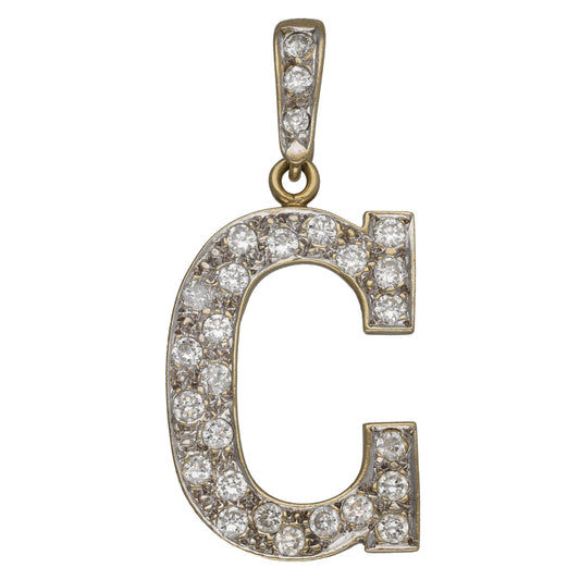 9ct Gold Cubic Zirconia Initial C Pendant