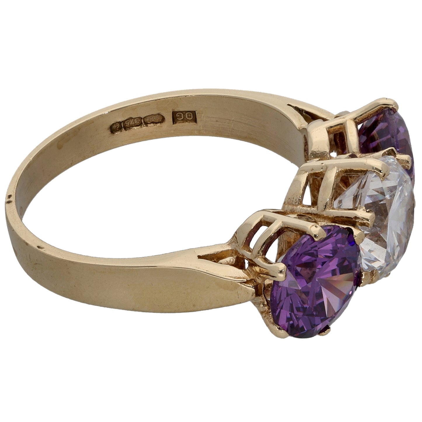 9ct Gold Cubic Zirconia Trilogy Ring Size O