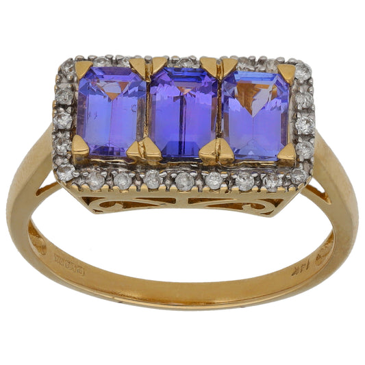 14ct Gold Tanzanite & 0.25ct Diamond Dress/Cocktail Ring Size Q