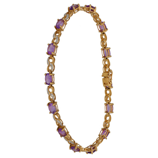 9ct Gold 0.14ct Diamond & Amethyst Line/Tennis Bracelet