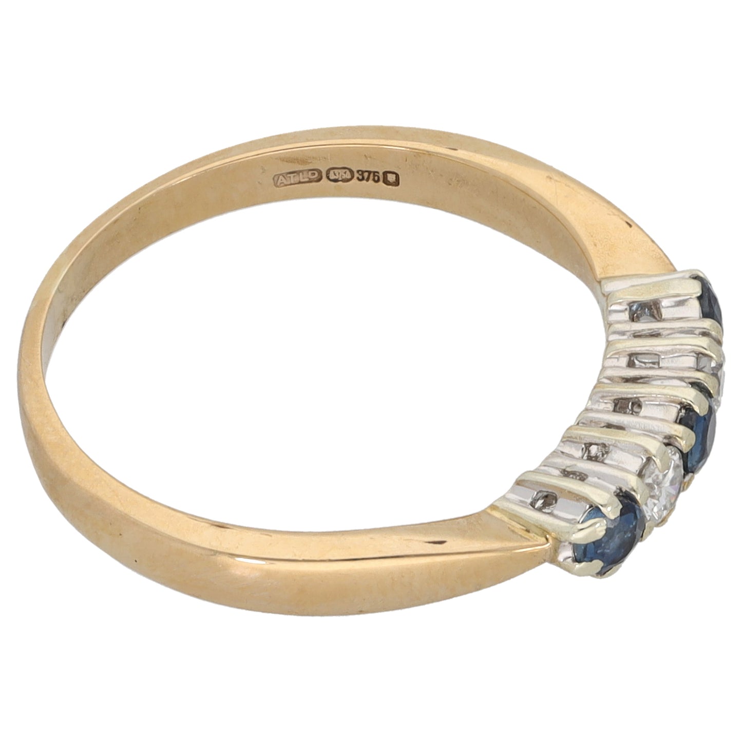 9ct Gold Sapphire & 0.10ct Diamond Half Eternity Ring Size M