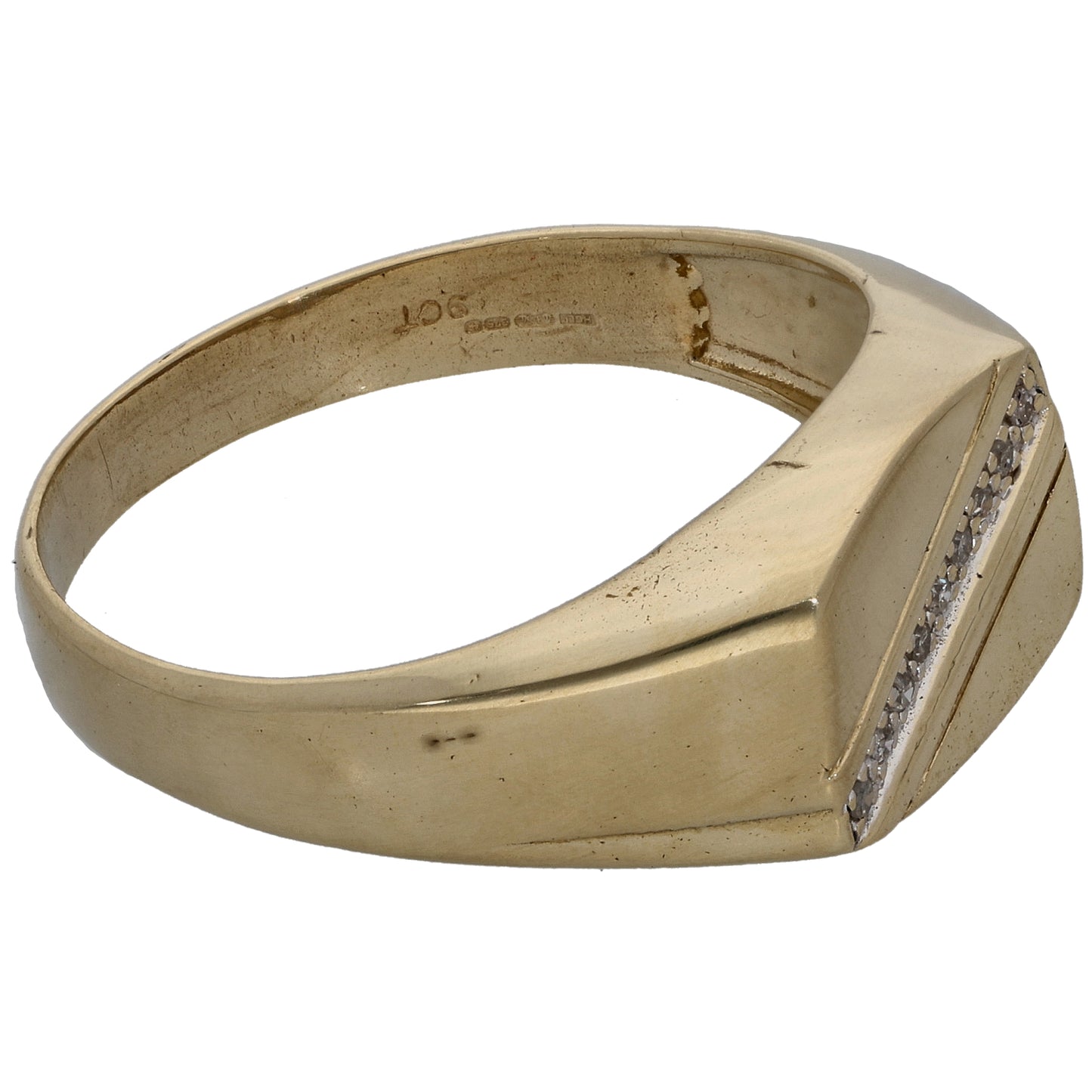 9ct Gold 0.045ct Diamond Patterned Signet Ring Size Z