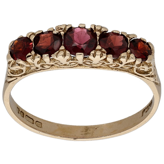 9ct Gold Garnet Half Eternity Ring Size P
