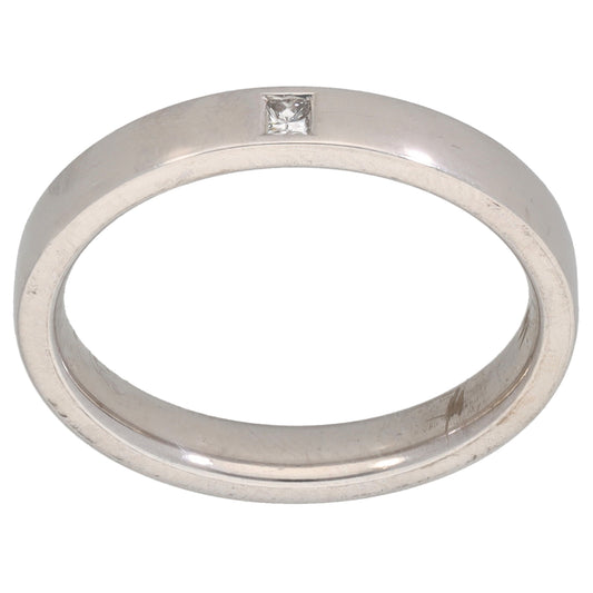 18ct White Gold 0.03ct Diamond Patterned Wedding Ring Size M