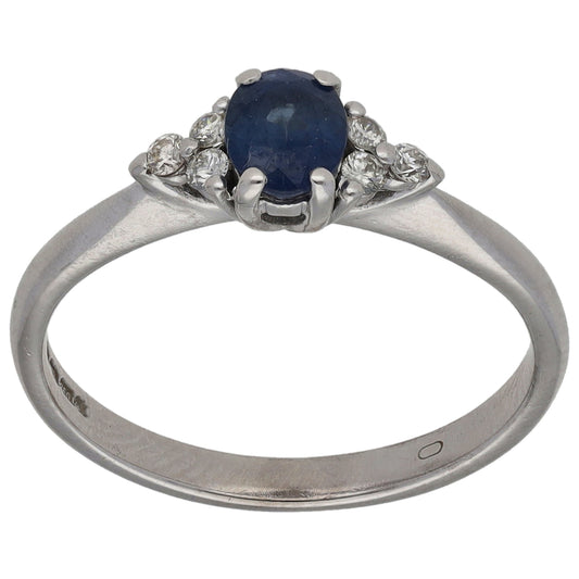 18ct White Gold Sapphire & 0.12ct Diamond Dress/Cocktail Ring Size L