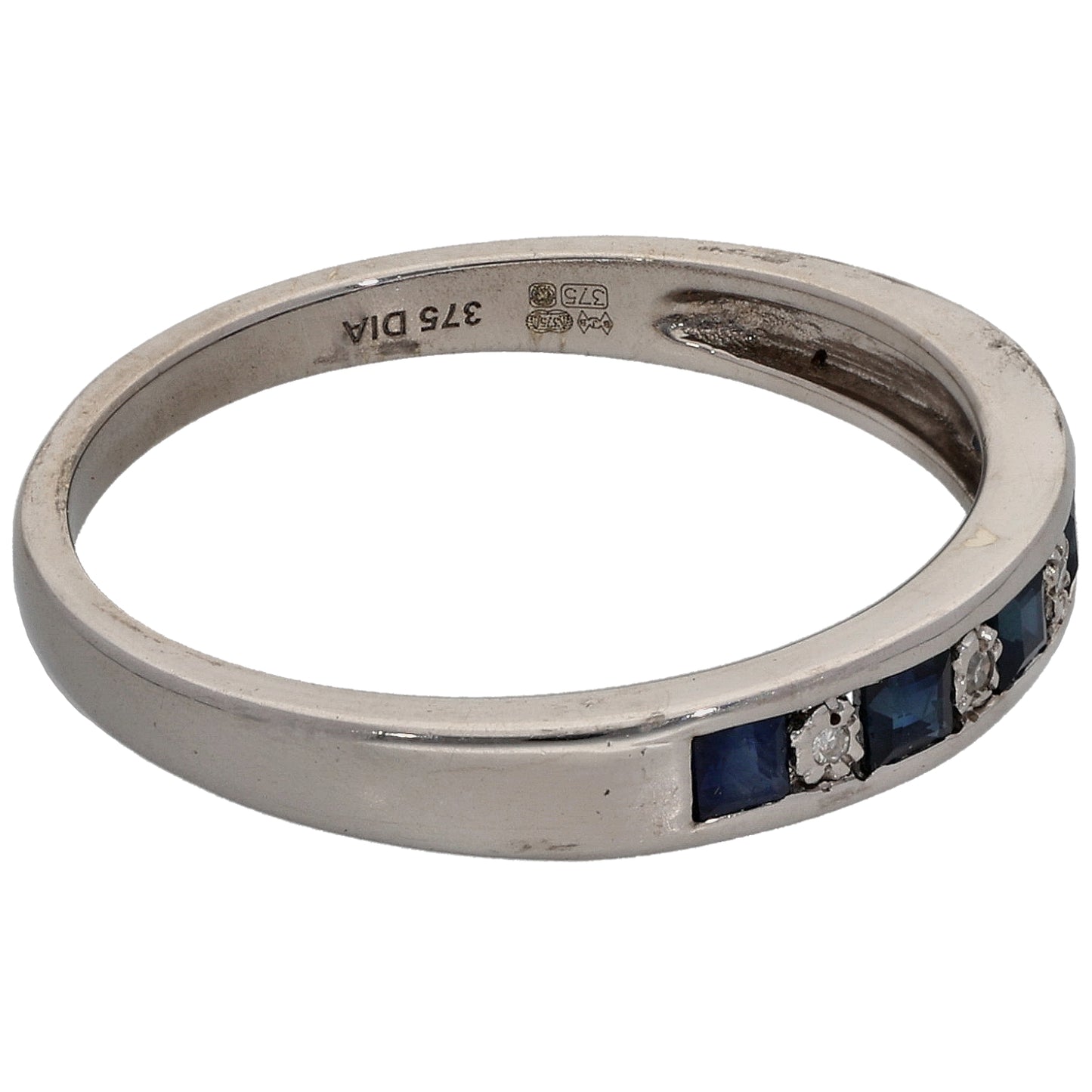 9ct White Gold Sapphire & 0.02ct Diamond Half Eternity Ring Size N