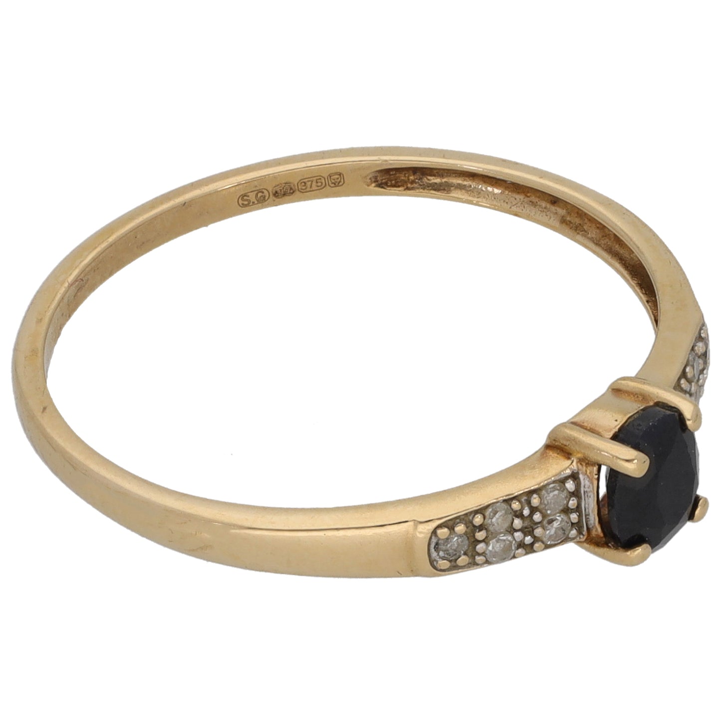 9ct Gold Sapphire & 0.05ct Diamond Single Stone Ring With Accents Size R