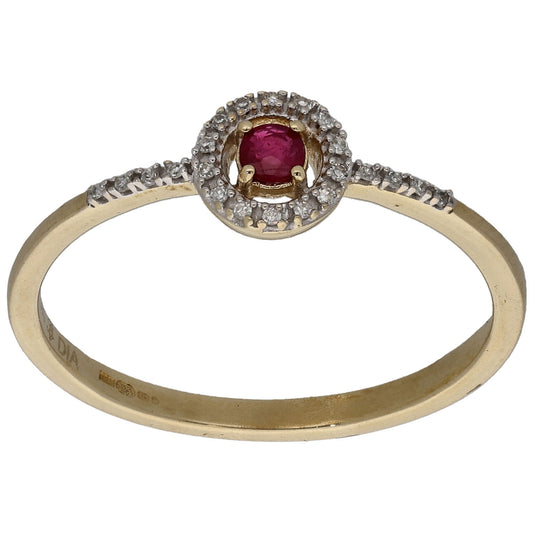 9ct Gold 0.11ct Diamond & Ruby Dress/Cocktail Ring Size Q