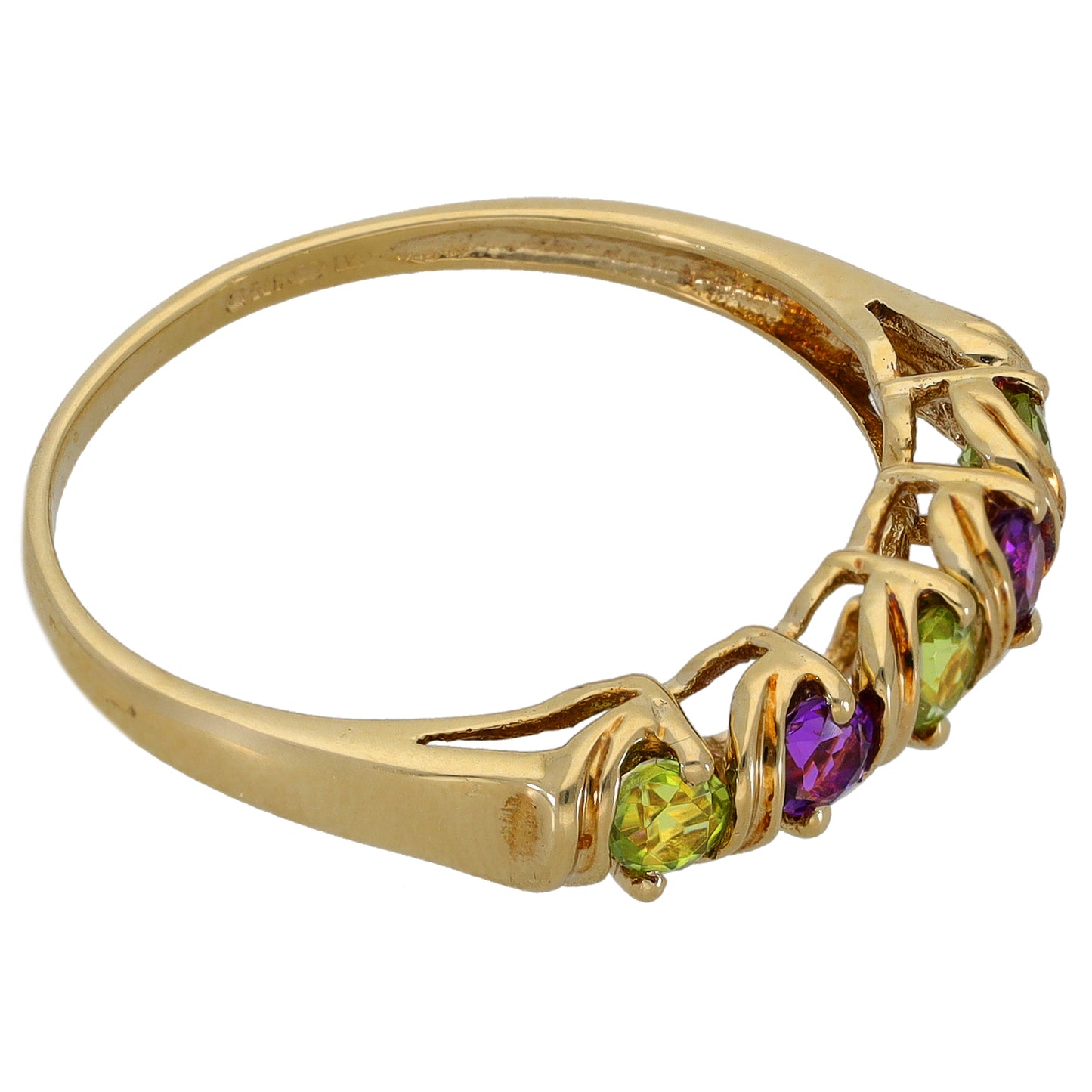 9ct Gold Peridot & Amethyst Half Eternity Ring Size U