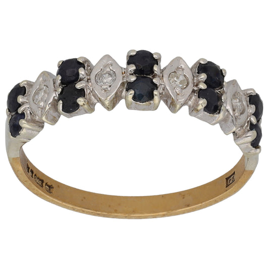 9ct Gold 0.04ct Diamond & Sapphire Half Eternity Ring Size M