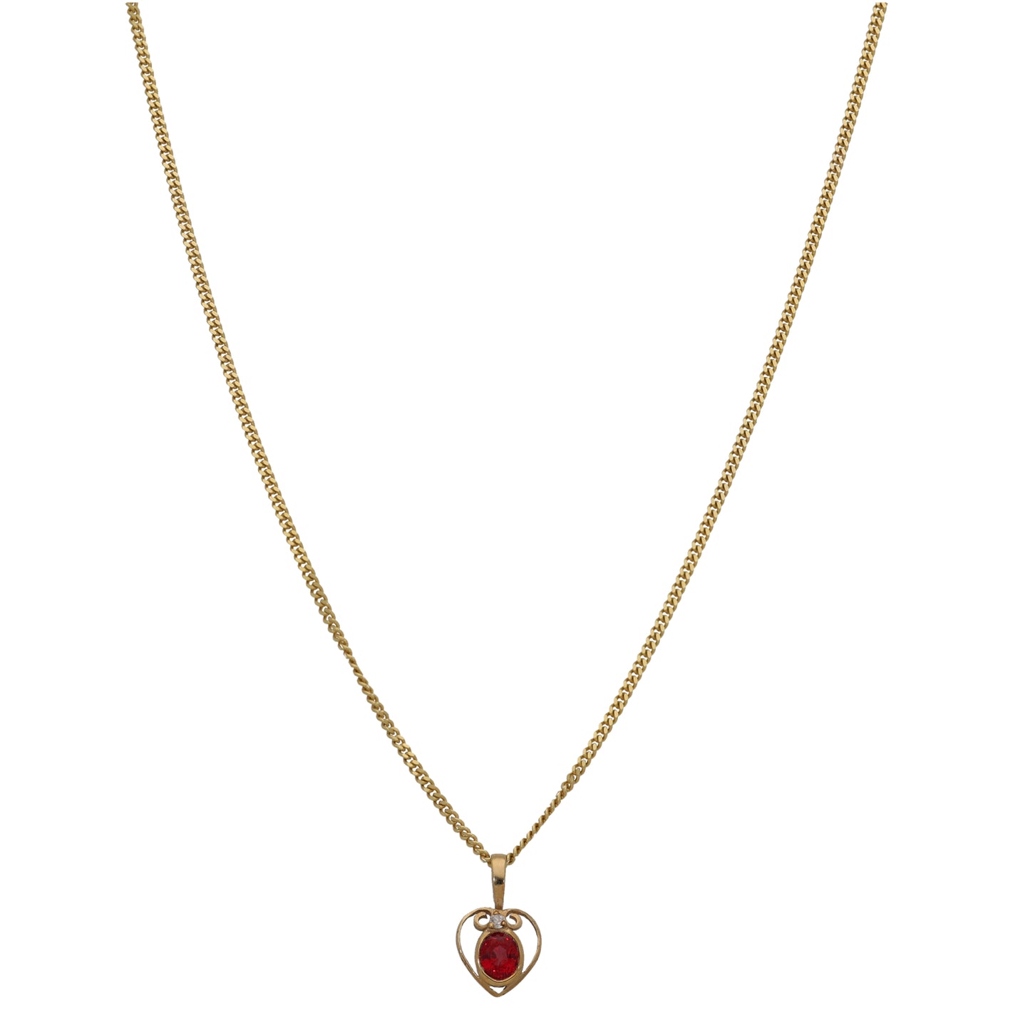 9ct Gold Ruby & 0.01ct Diamond Heart Pendant With Chain