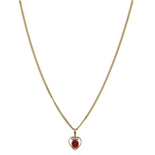 9ct Gold Ruby & 0.01ct Diamond Heart Pendant With Chain