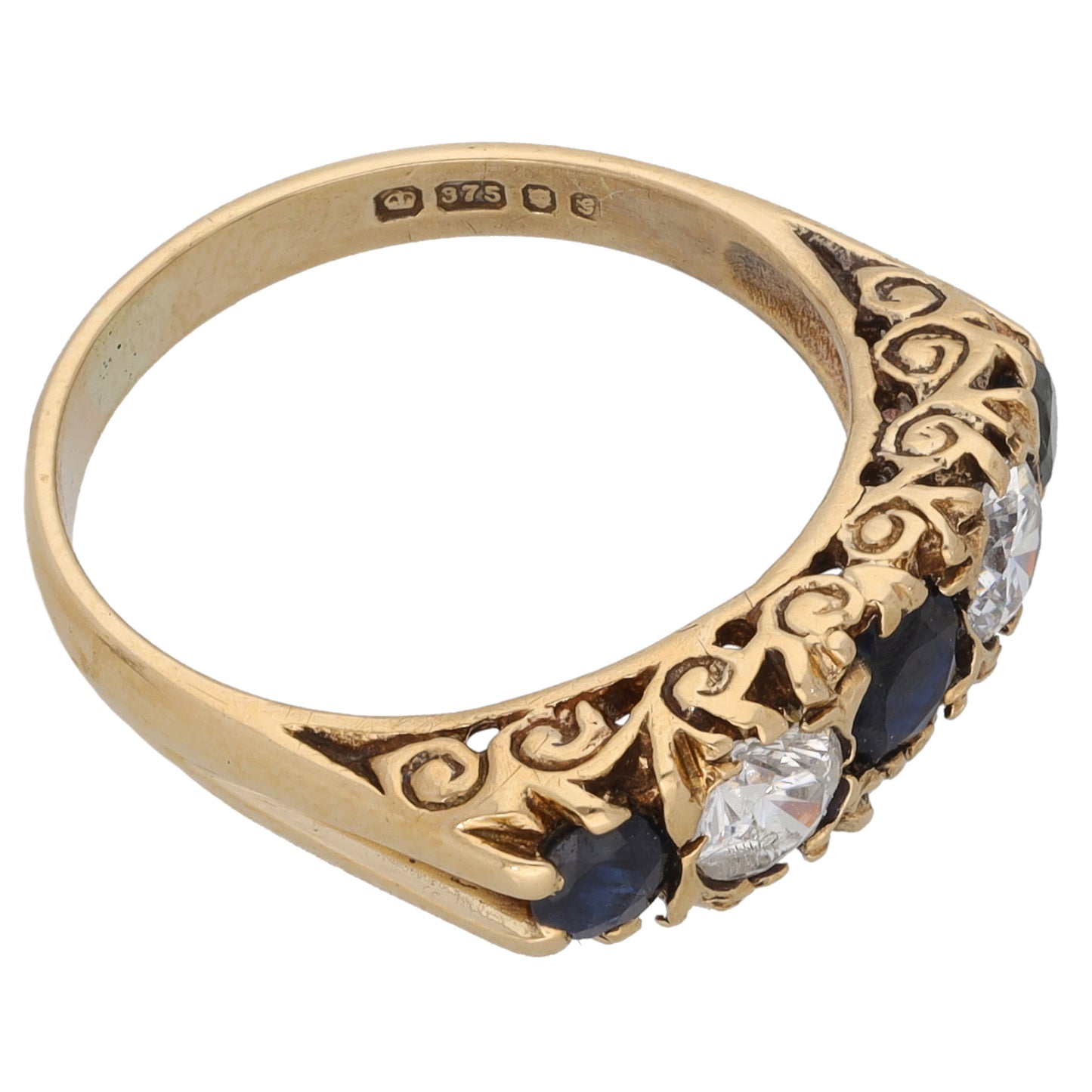 9ct Gold Sapphire & Cubic Zirconia Half Eternity Ring Size L