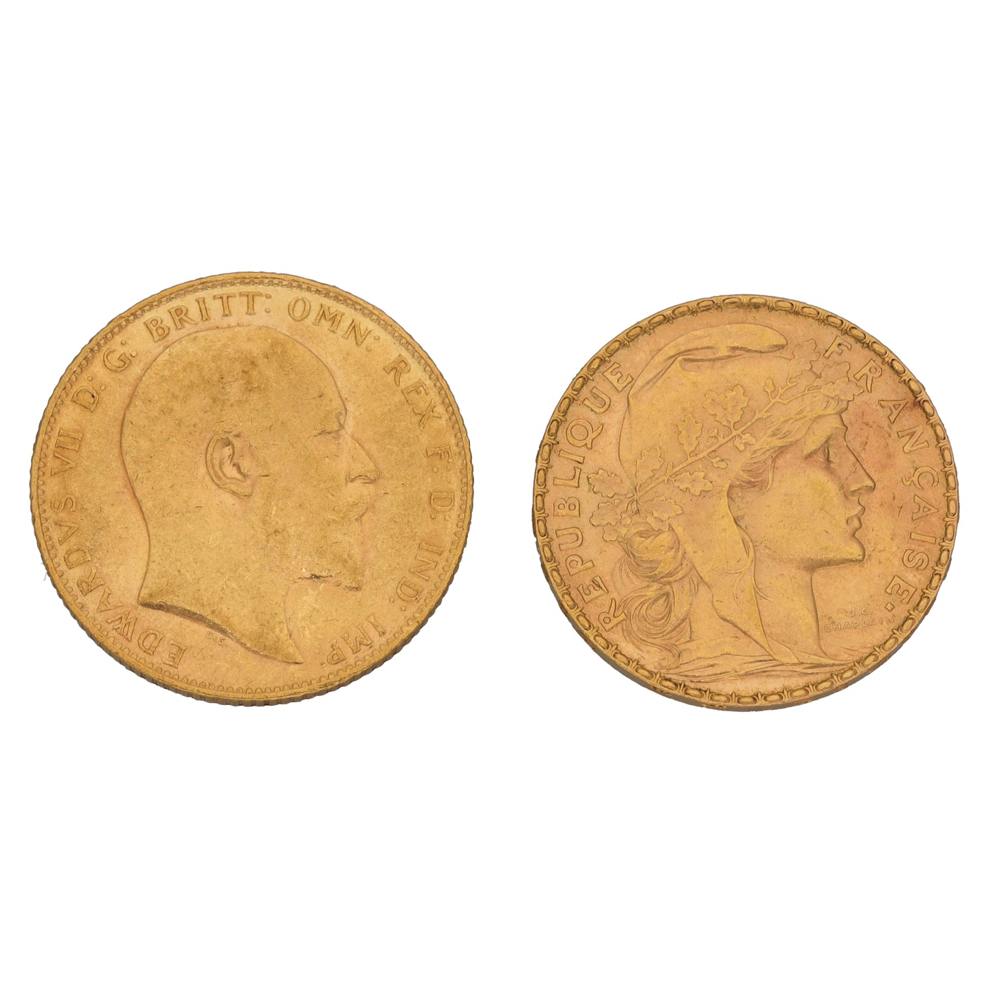 22ct Gold Full Sovereign & 20 Francs Coin 1904