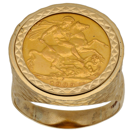 9ct Gold Full Sovereign Coin Ring Size Z+3