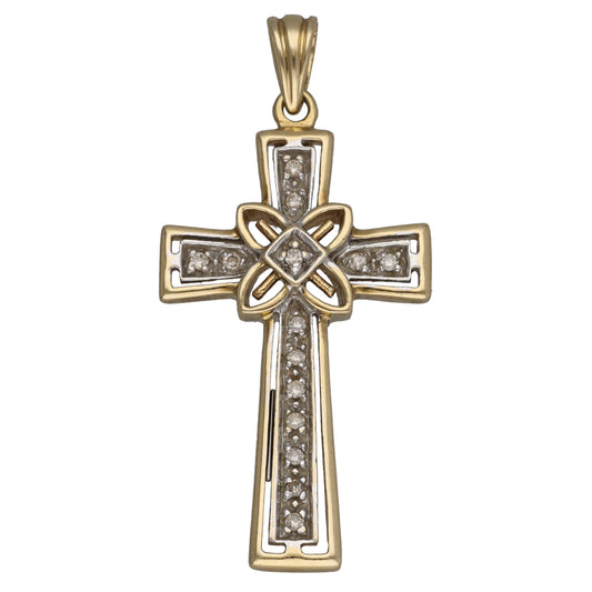 9ct Bicolour Gold 0.07ct Diamond Cross Pendant