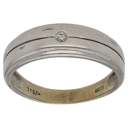 9ct White Gold 0.035ct Diamond Solitaire Ring Size P